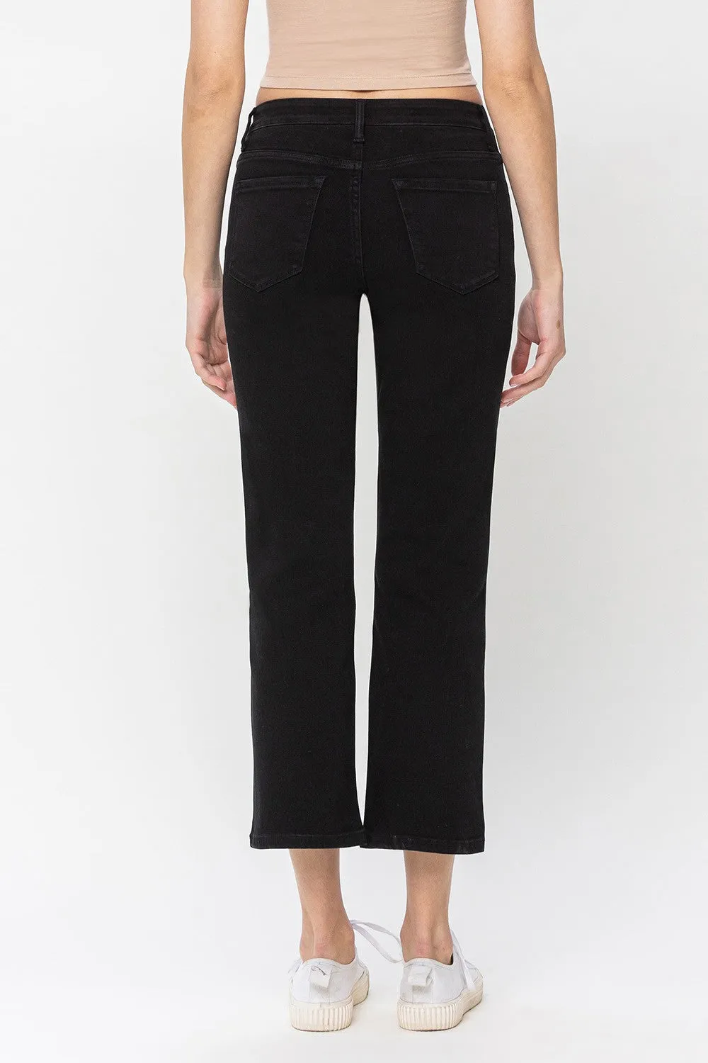 Black High Rise Ankle Straight Jeans by Vervet