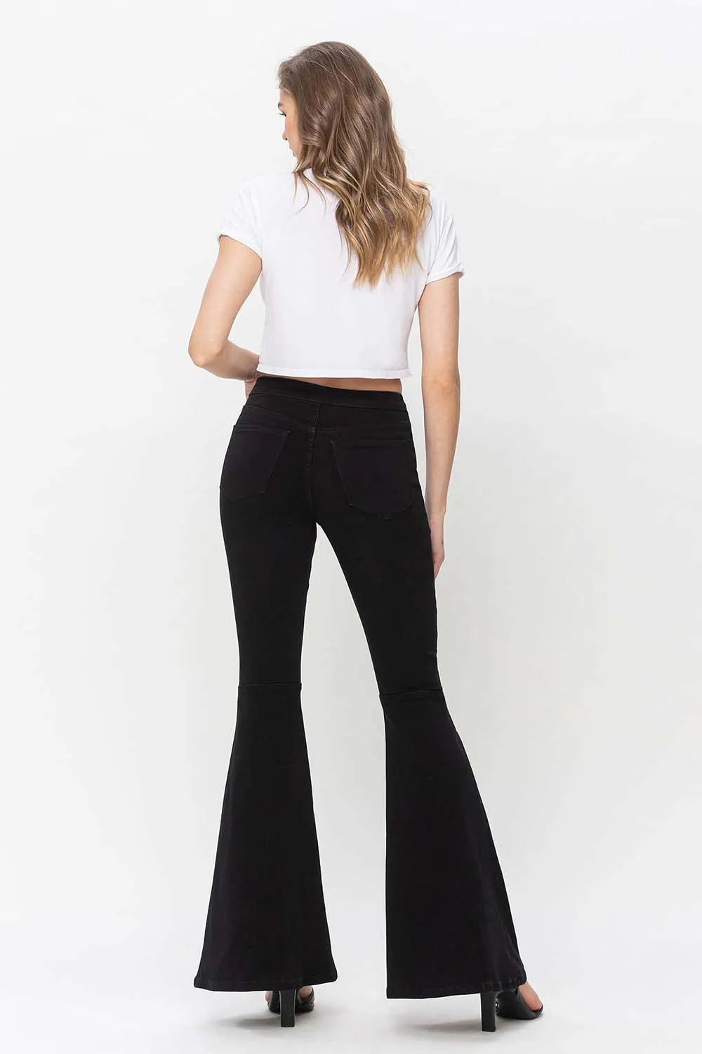 Black High Rise Super Flare Jeans by Vervet