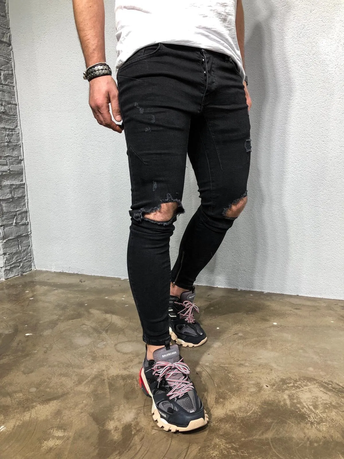 Black Ripped Denim BL239 Streetwear Jeans