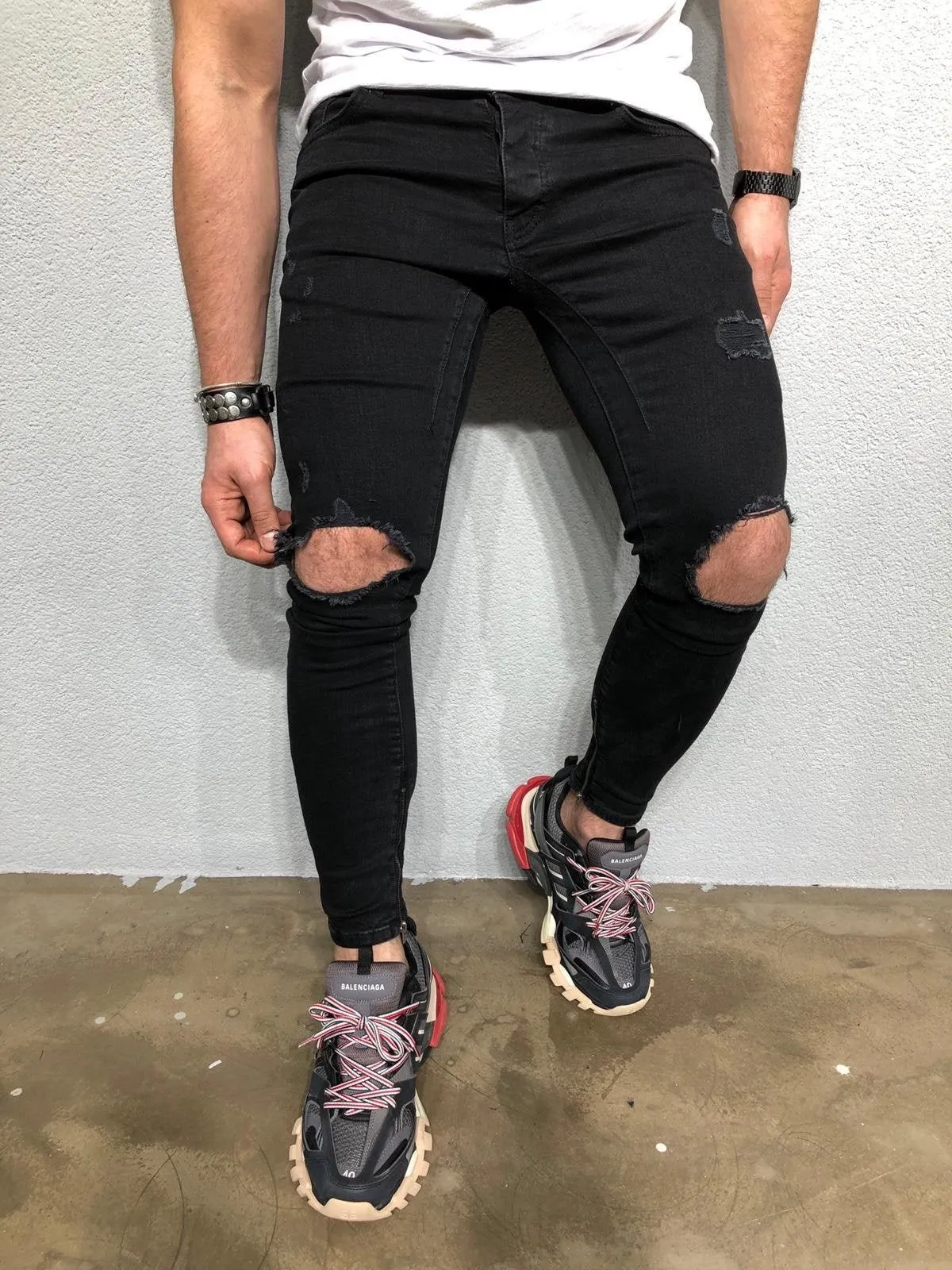 Black Ripped Denim BL239 Streetwear Jeans