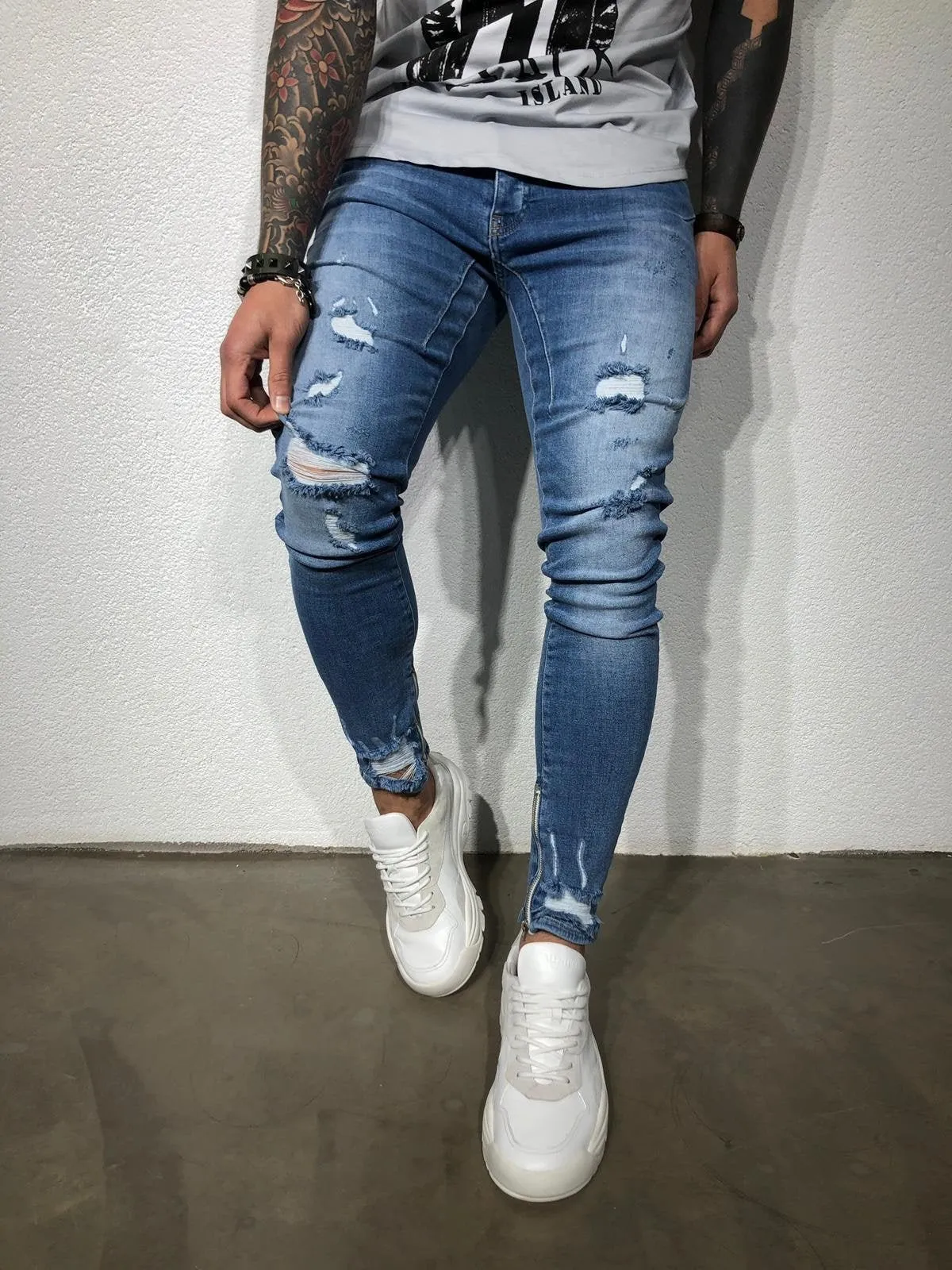 Blue Ankle Zip V 2.0 Ultra Skinny Fit Denim BL155 Streetwear Jeans