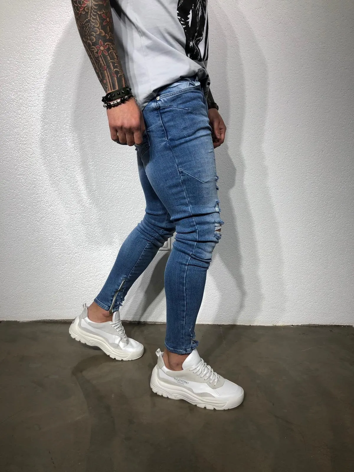 Blue Ankle Zip V 2.0 Ultra Skinny Fit Denim BL155 Streetwear Jeans