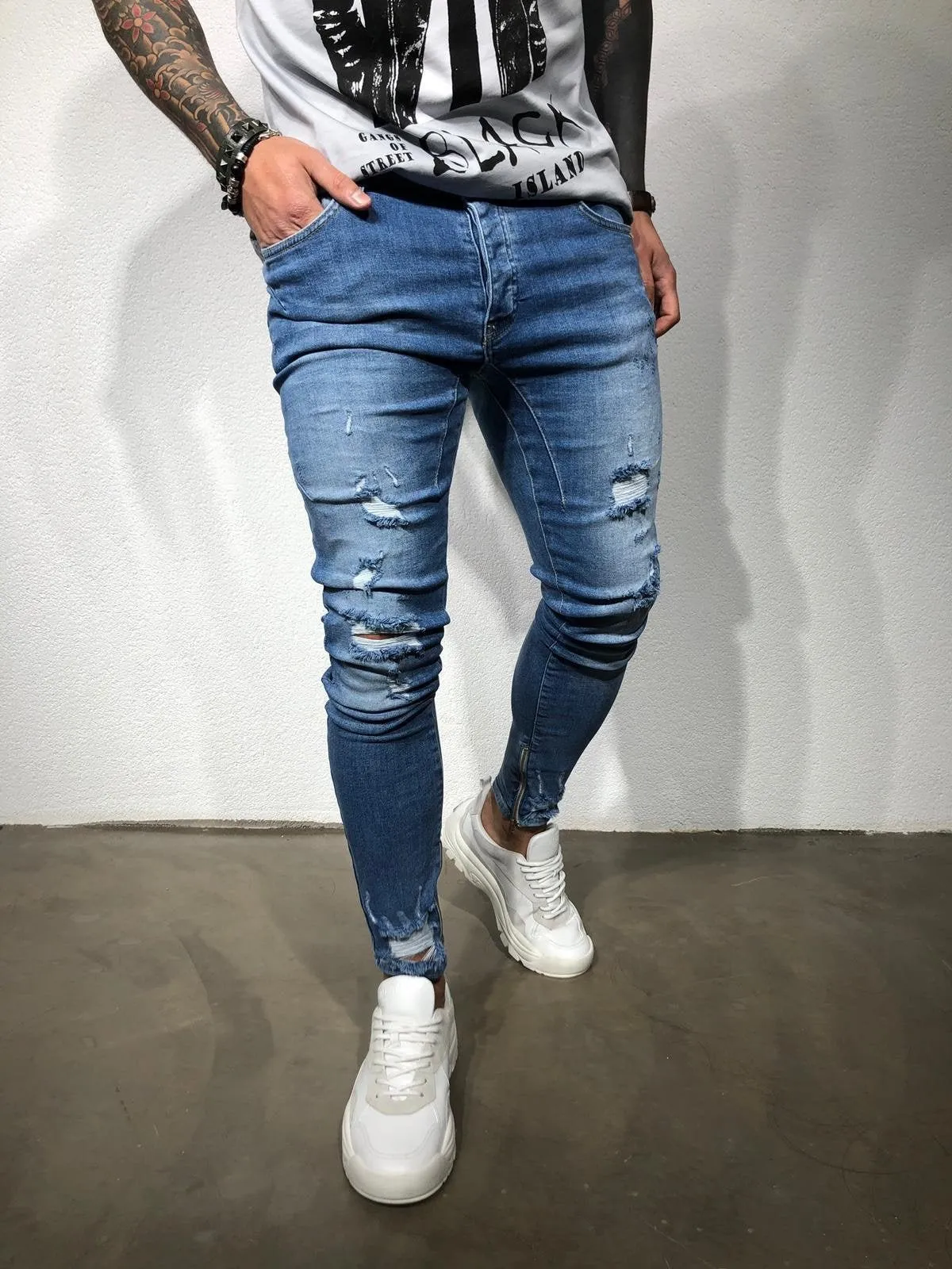 Blue Ankle Zip V 2.0 Ultra Skinny Fit Denim BL155 Streetwear Jeans