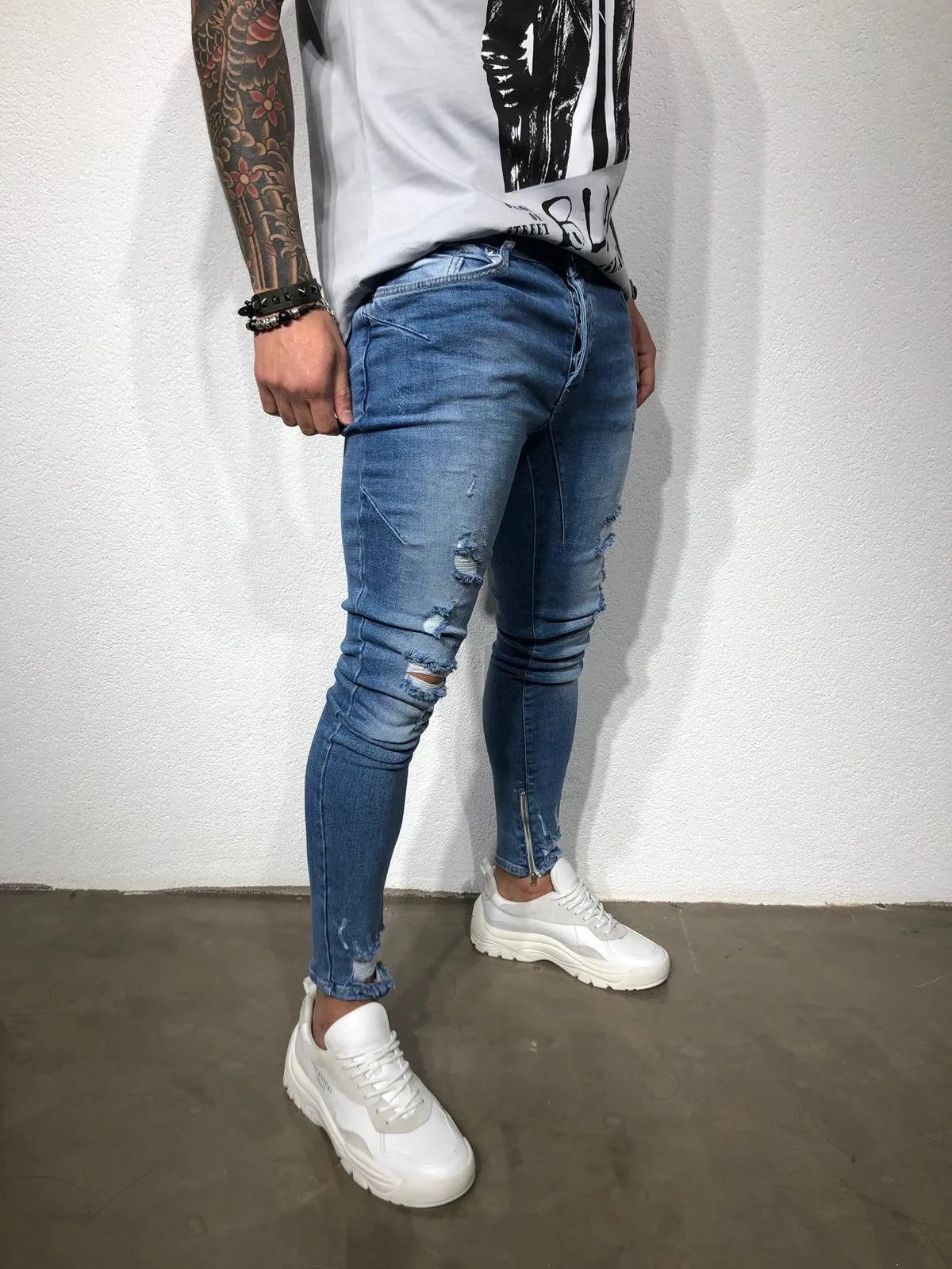 Blue Ankle Zip V 2.0 Ultra Skinny Fit Denim BL155 Streetwear Jeans