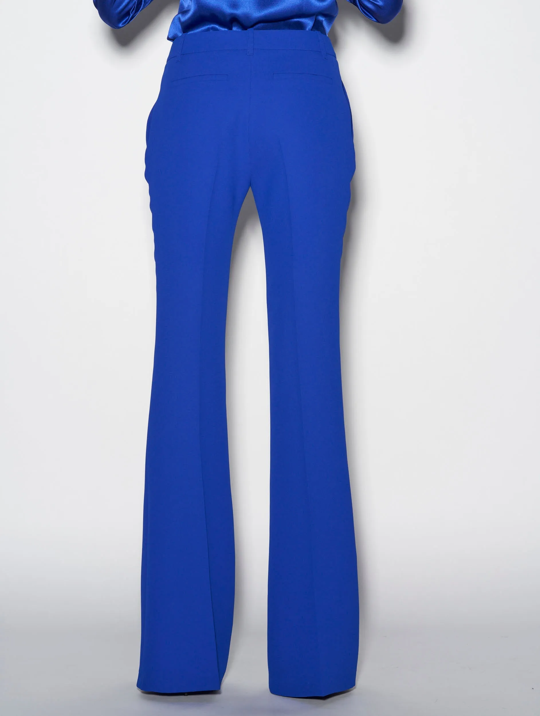 Blue crepe fabric flared suit trousers