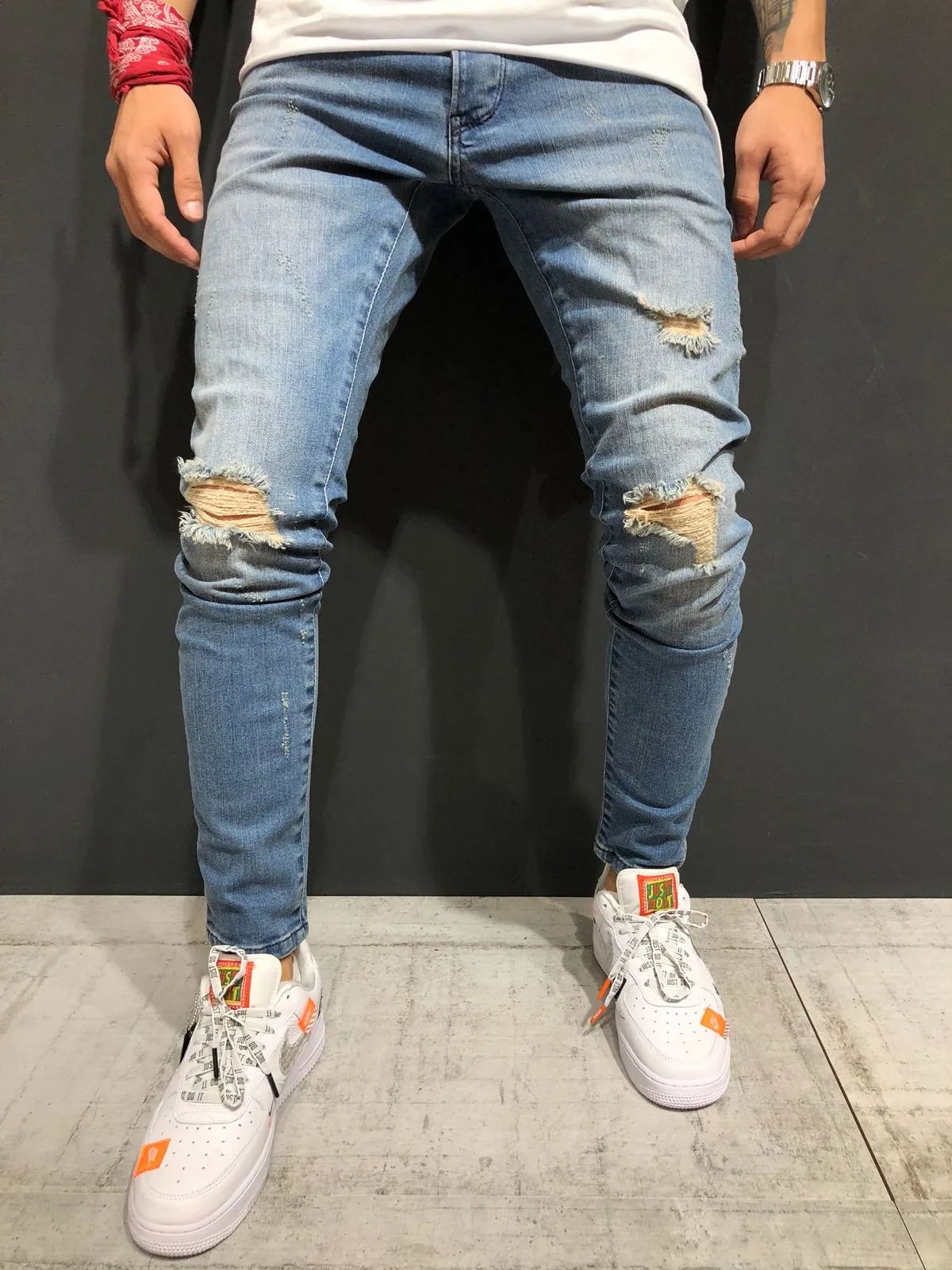 Blue Destroyed  Skinny Fit Denim A157 Streetwear Jeans