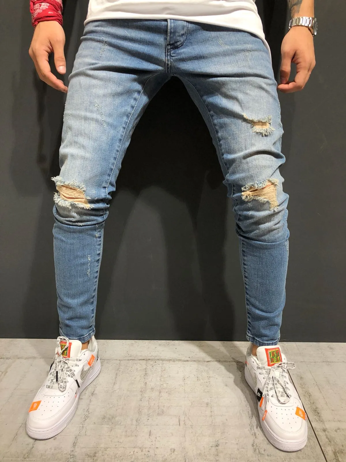 Blue Destroyed  Skinny Fit Denim A157 Streetwear Jeans