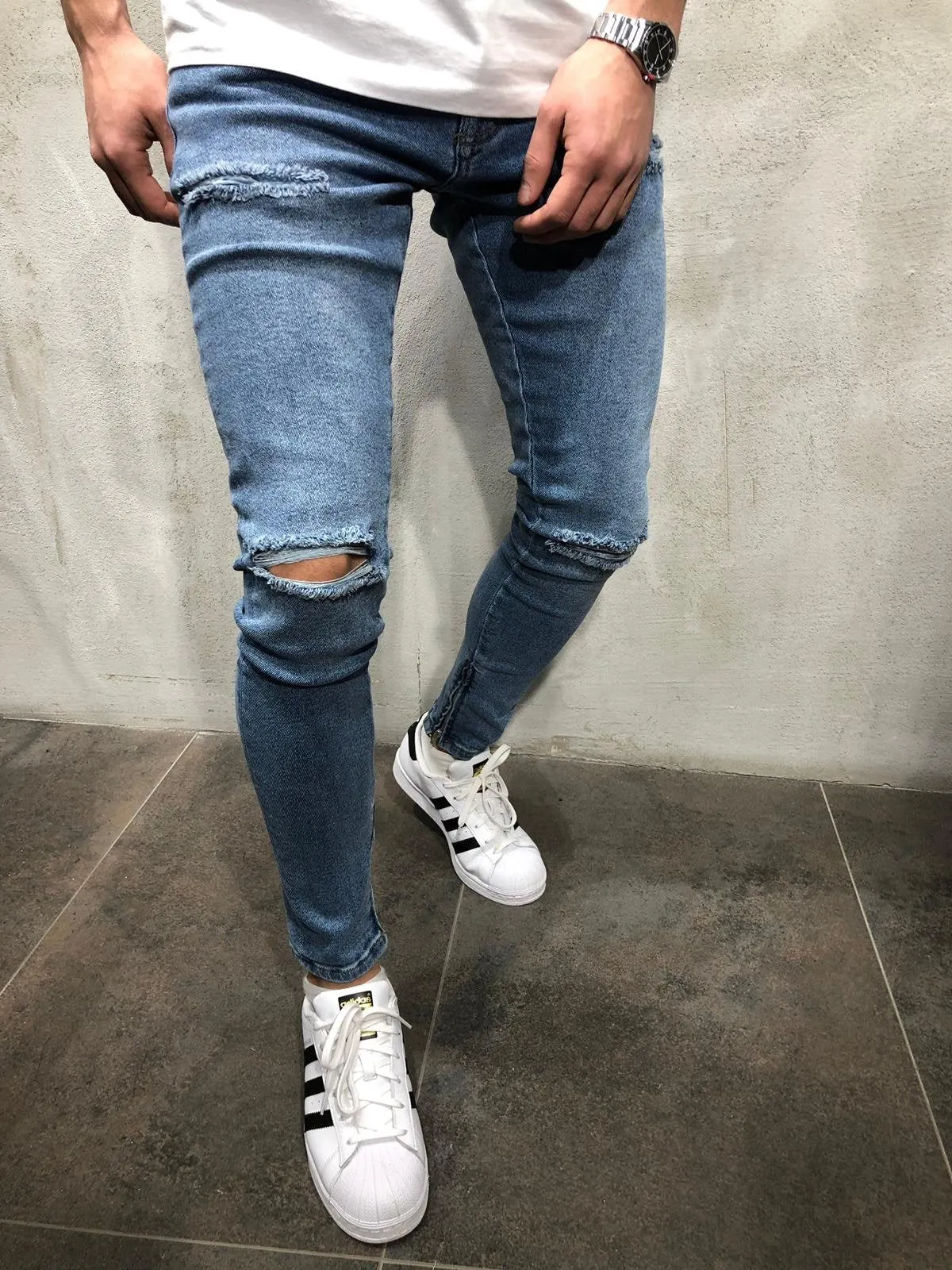 Blue Ripped Ultra Skinny Fit Denim AY357 Streetwear Jeans