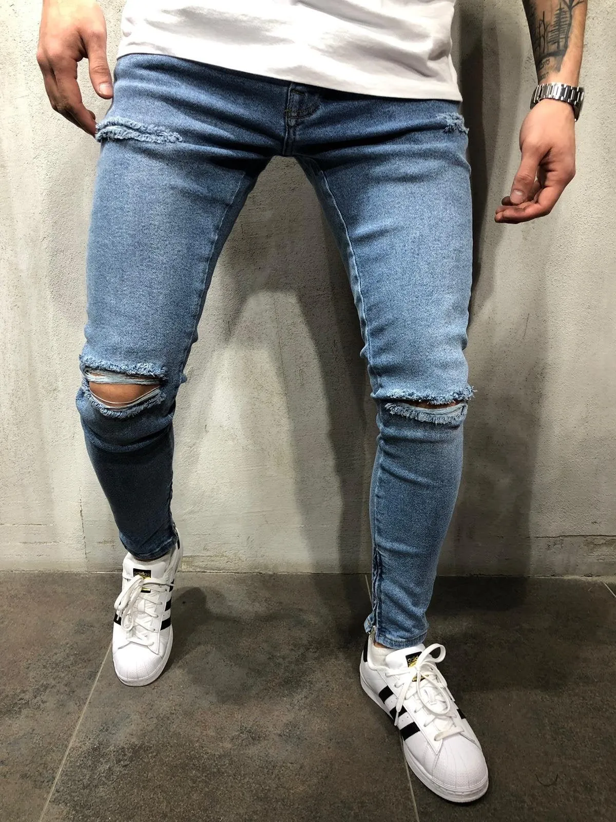 Blue Ripped Ultra Skinny Fit Denim AY357 Streetwear Jeans