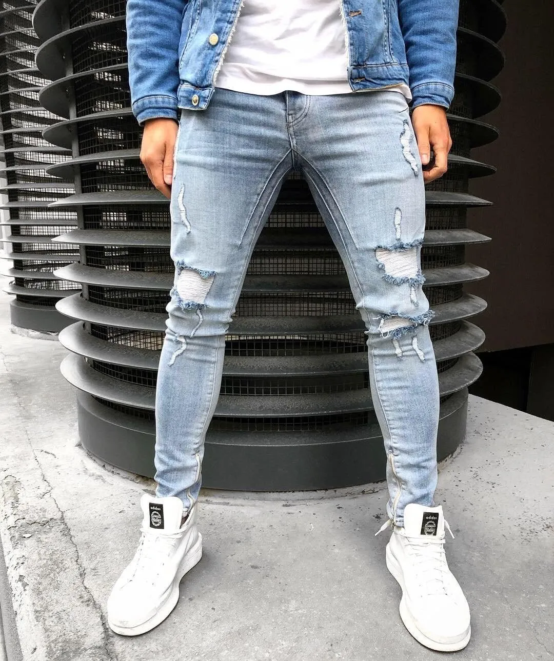 Blue Washed Ripped Ultra Skinny Jeans B322 Streetwear Mens Jeans