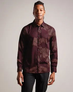 Bobbio Long Sleeve Sketchy Floral Print Shirt Maroon