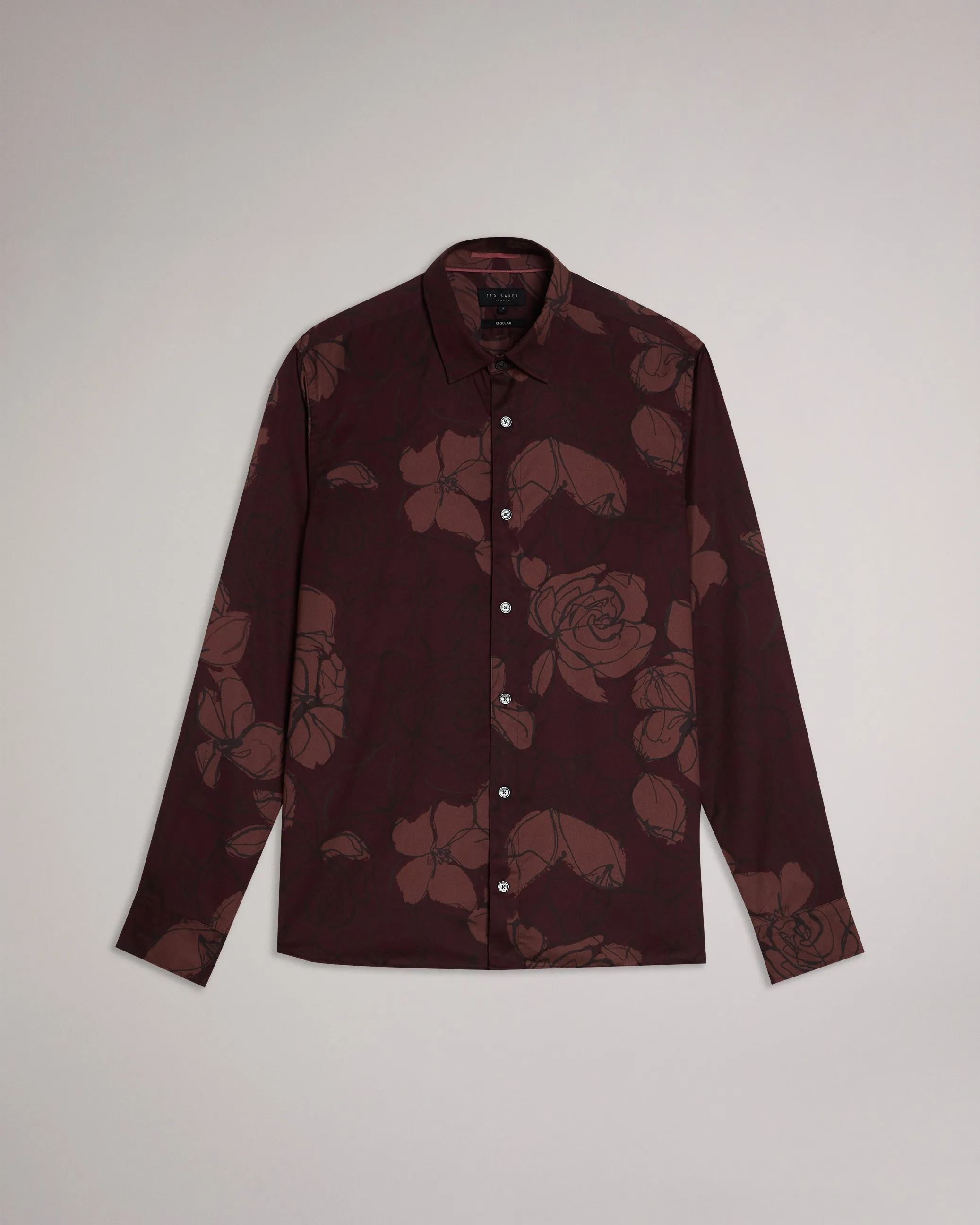 Bobbio Long Sleeve Sketchy Floral Print Shirt Maroon