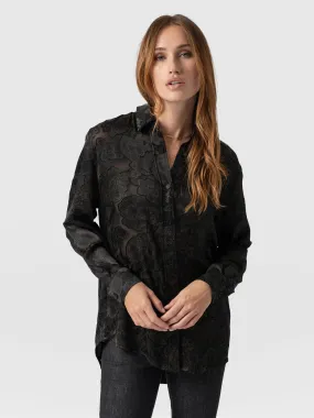 Boyfriend Shirt - Black & Gold Floral Burnout