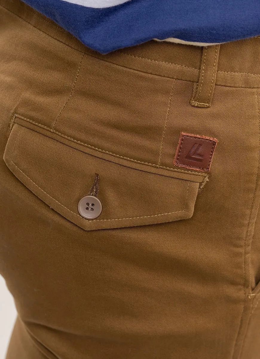 Brown Plain Cotton Stretch Chino Trouser