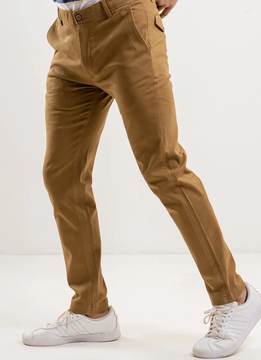 Brown Plain Cotton Stretch Chino Trouser