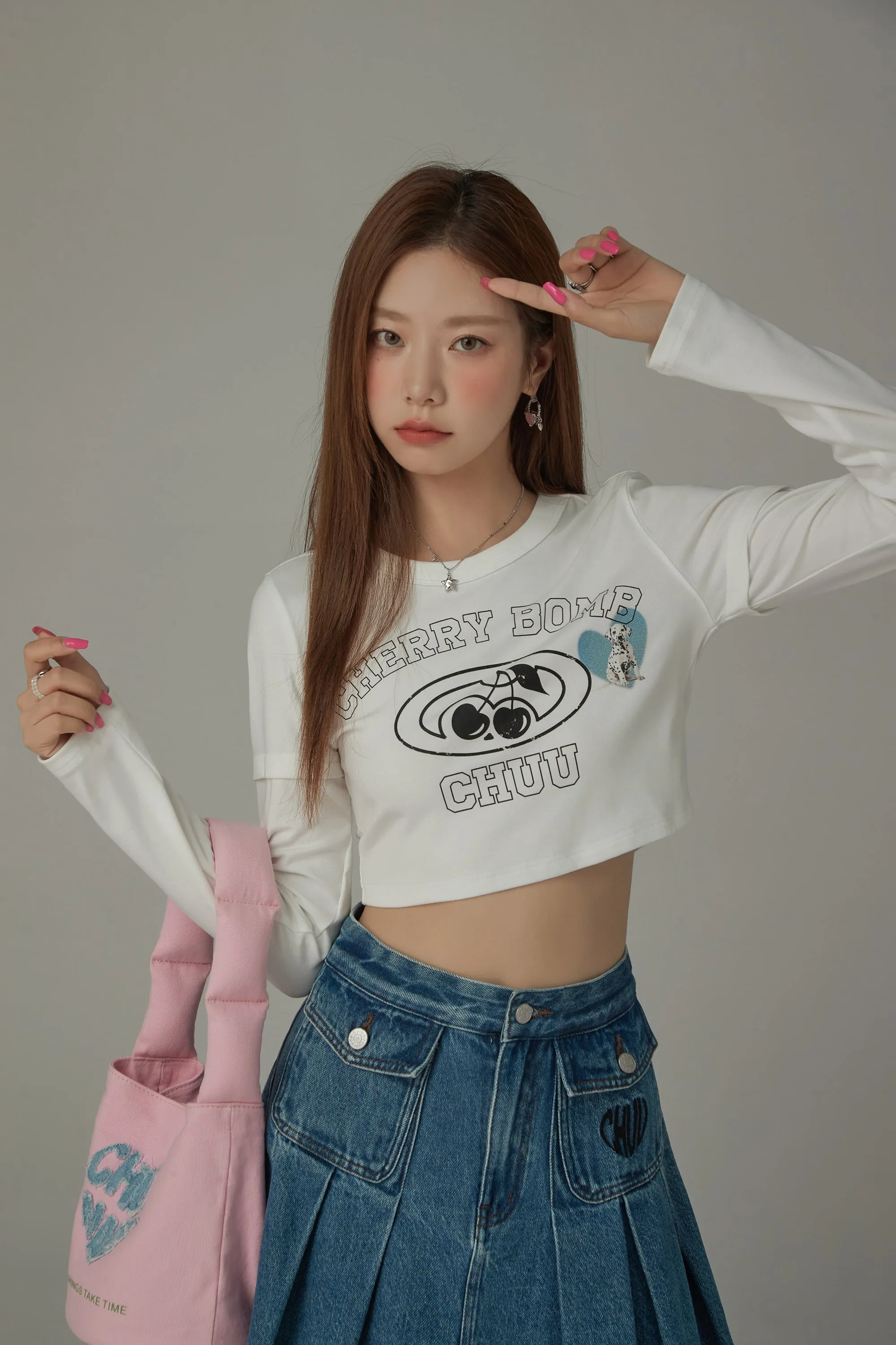 Cherry Bomb Logo Printed Cropped Long Sleeve T-Shirt