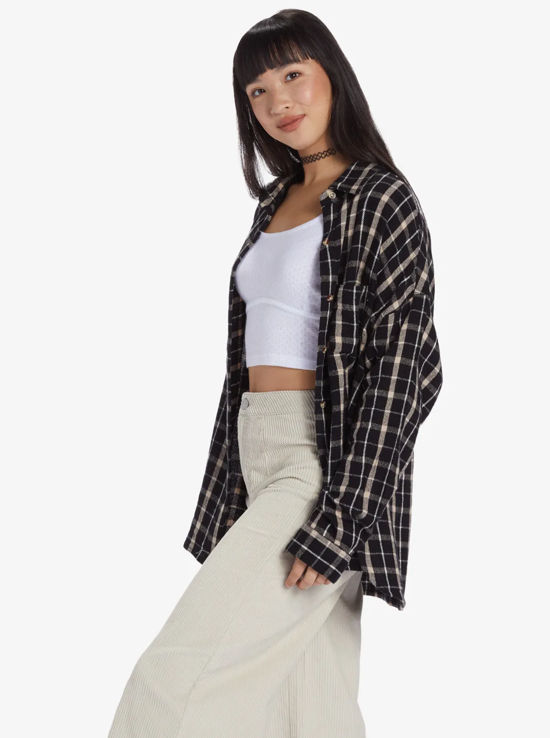 Chloe Kim Oversized Flannel Shirt - Anthracite Platz Plaid