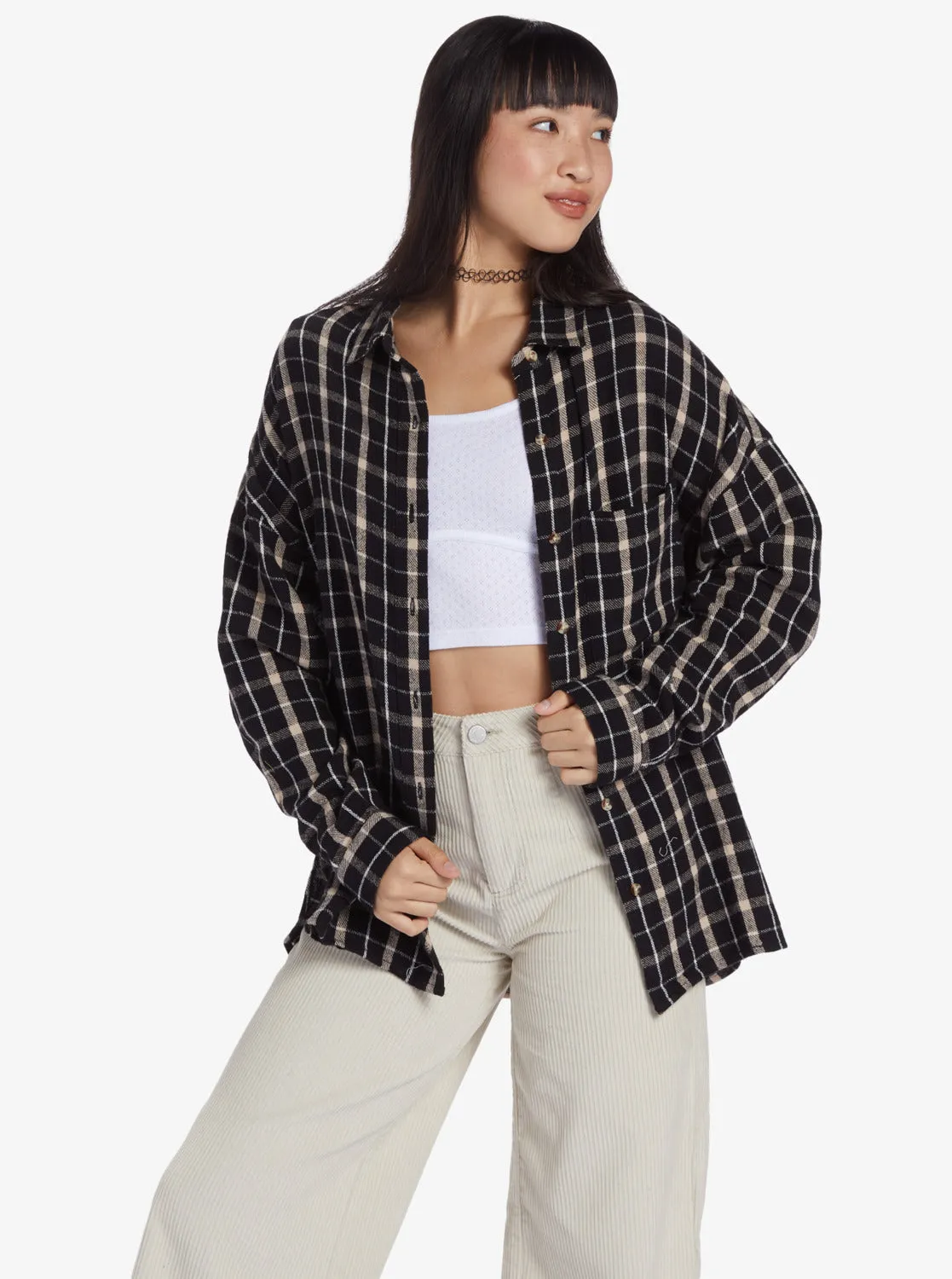 Chloe Kim Oversized Flannel Shirt - Anthracite Platz Plaid