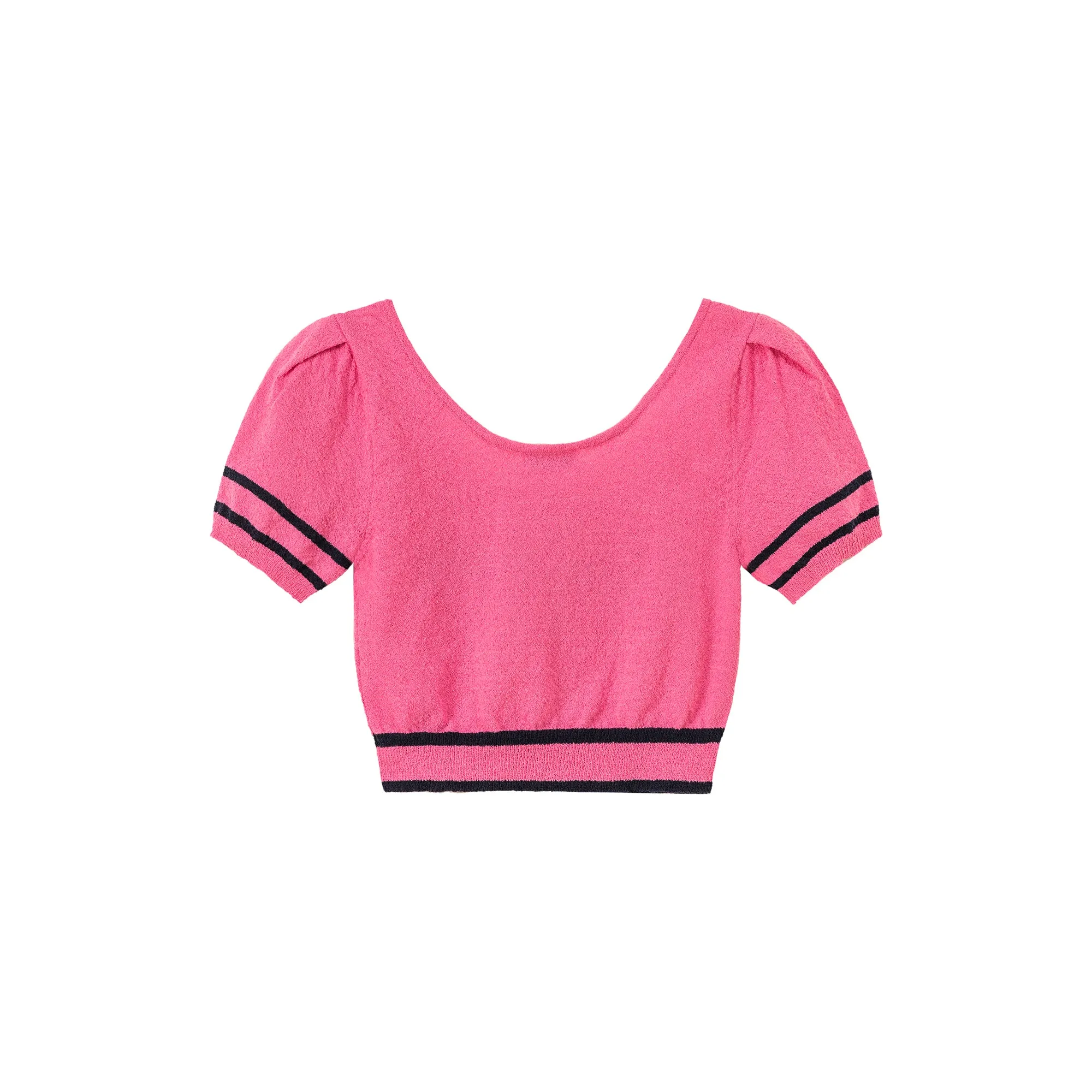 Chuu Baby Square Neck Heart Button Crop Kniit Top