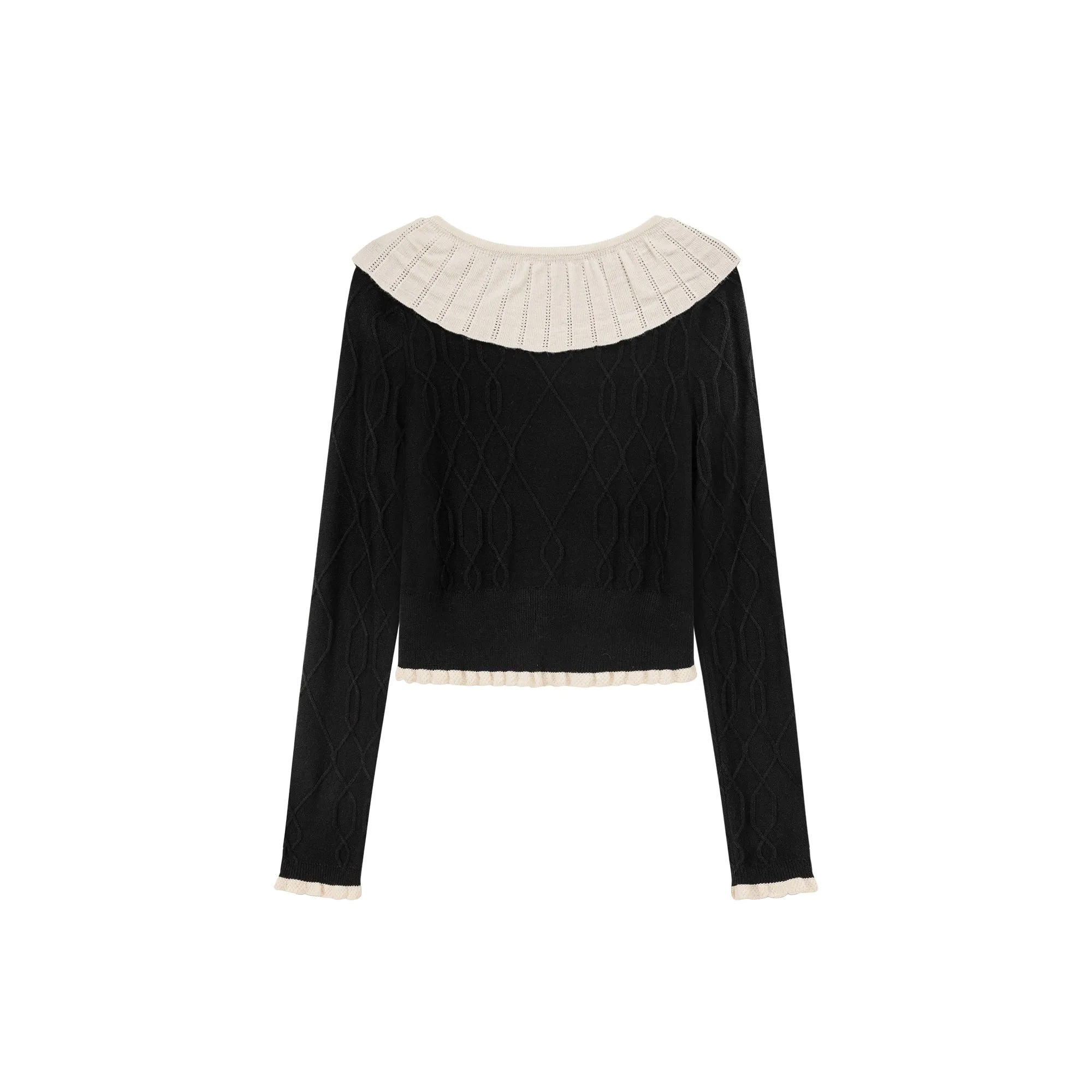 Color Combination Collar Crop Knit Top