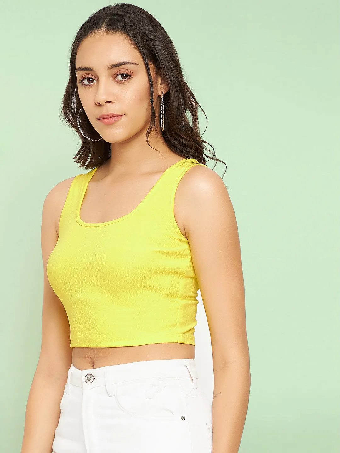 Cotton Stretchable Basic Round Neck Crop Top