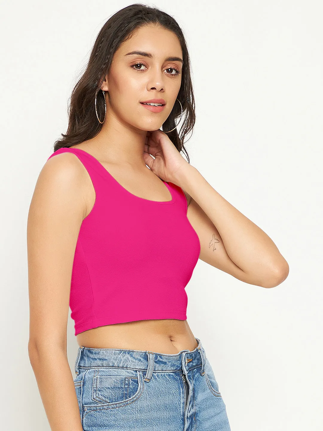 Cotton Stretchable Basic Round Neck Crop Top