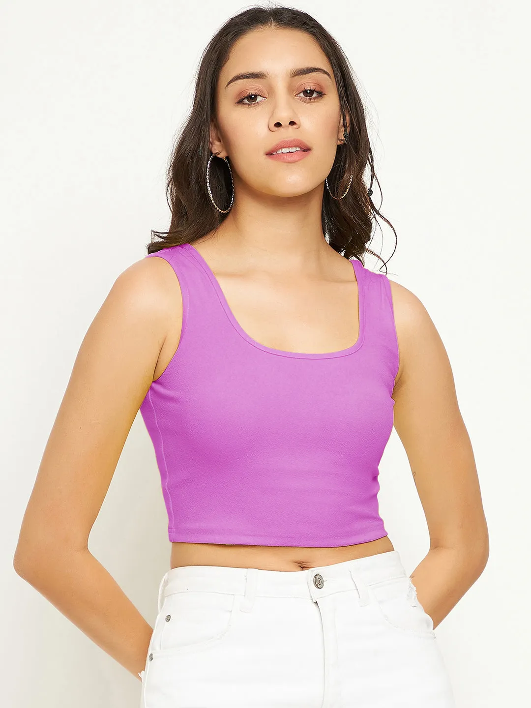 Cotton Stretchable Basic Round Neck Crop Top