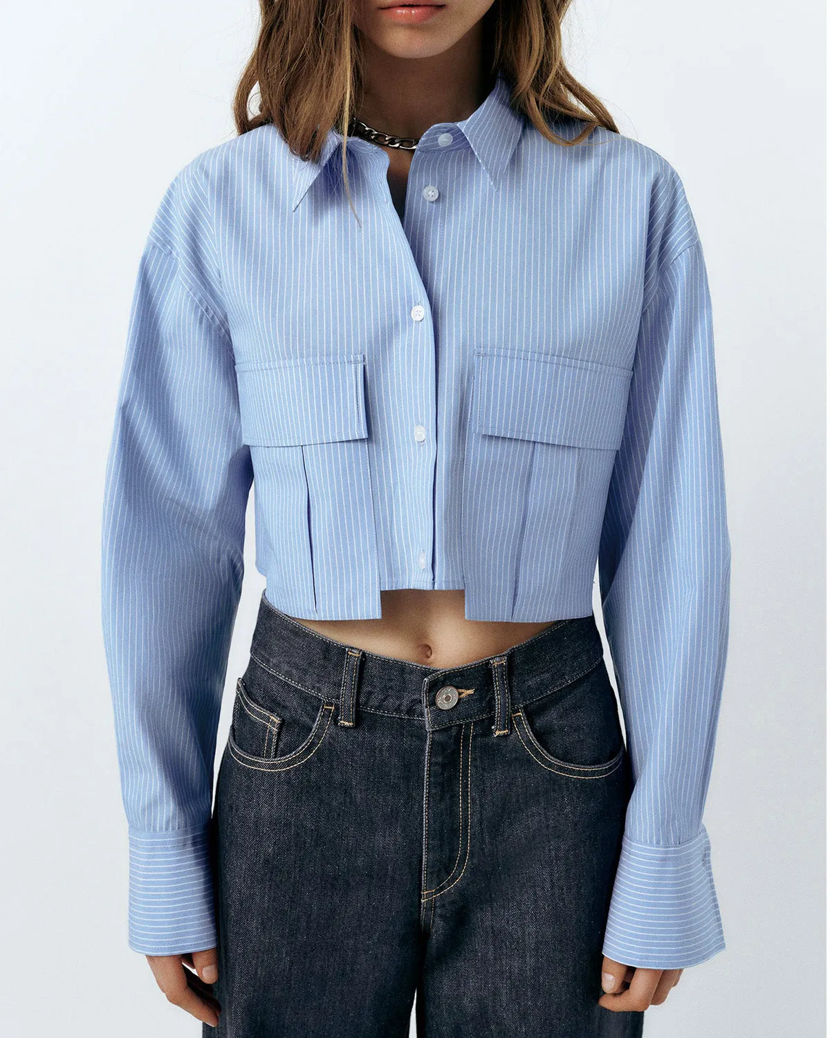 CROP SHIRT WITH PINSTRIPES