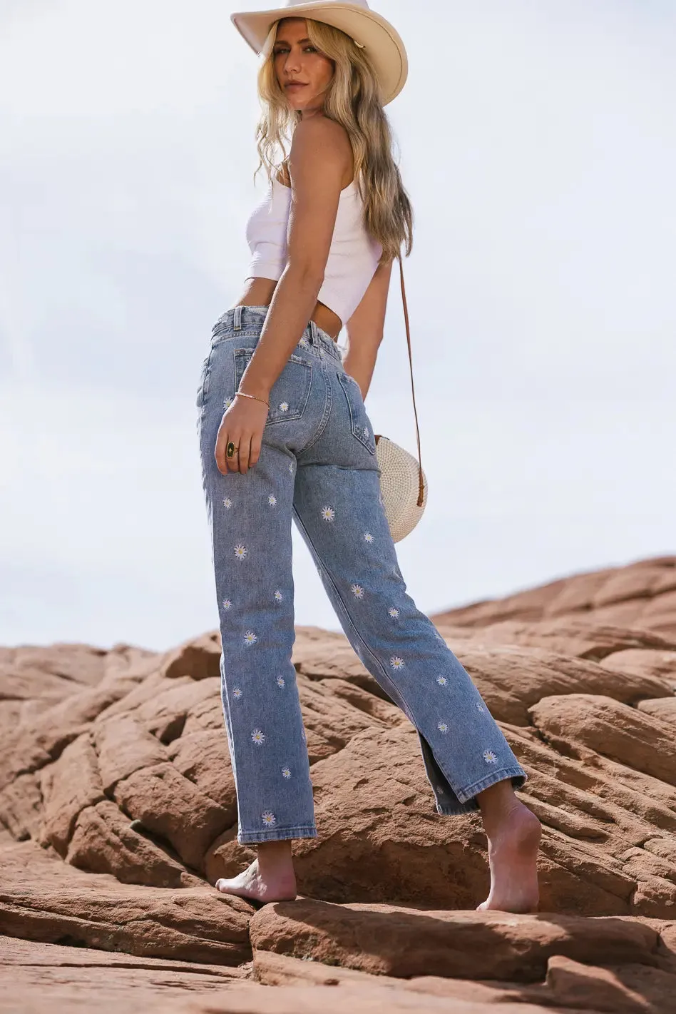 Daisy Embroidered Straight Leg Jeans - FINAL SALE