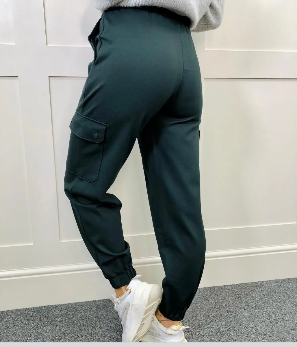 Dark Green Ponte Utility Tapered Ankle Grazer Joggers