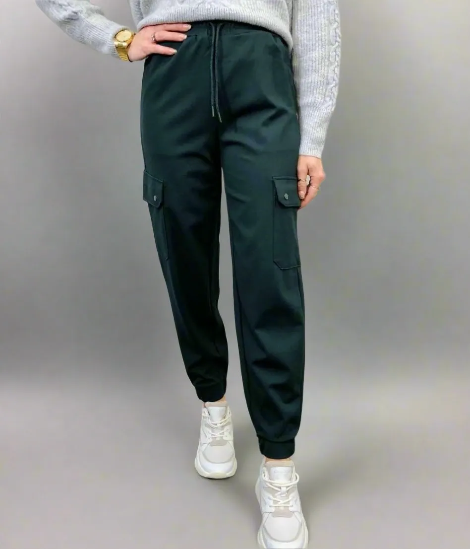 Dark Green Ponte Utility Tapered Ankle Grazer Joggers