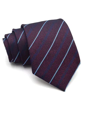 Double Stripes Tie - Maroon with Blue Line