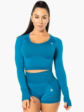 Electra Seamless Long Sleeve Crop Top - Electric Blue