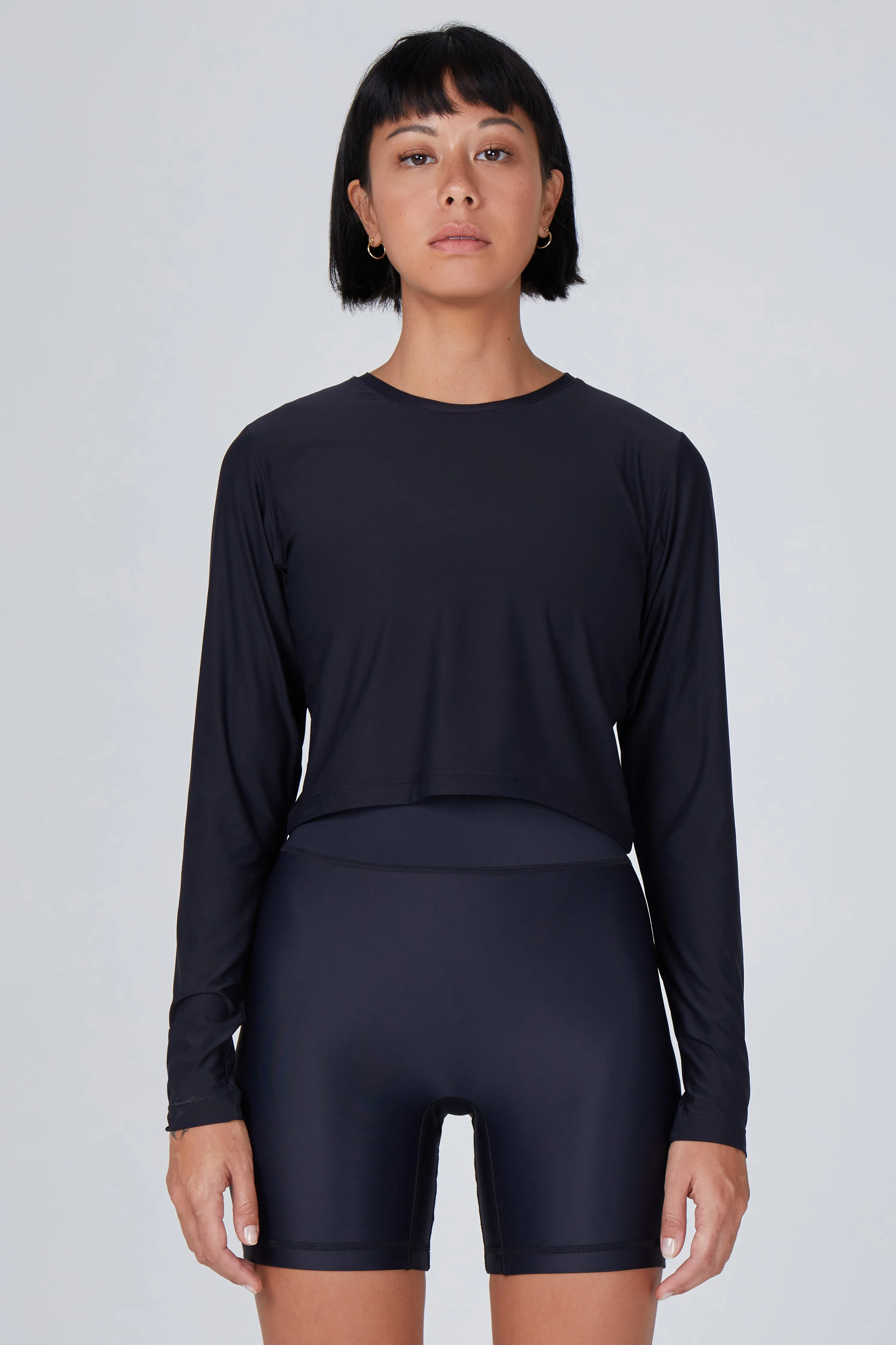 Elin Ultra Lightweight Long Sleeve Crop | Recycled Nylon | Black