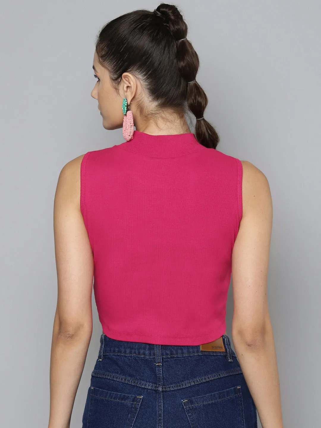 Fuchsia High Neck Crop Top