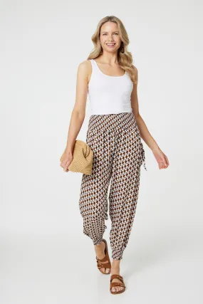 Geo Print High Waist Tassel Harem Pants