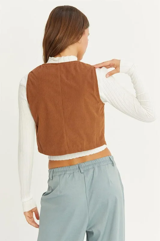 GINA V-NECK BUTTONED CORDUROY VEST