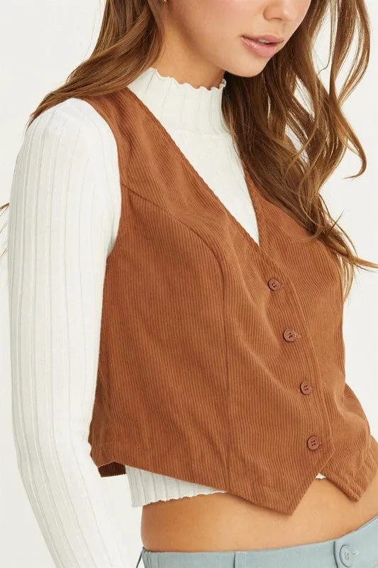 GINA V-NECK BUTTONED CORDUROY VEST