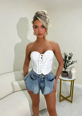 Good Spirits Strapless Lace Up Corset Top - White