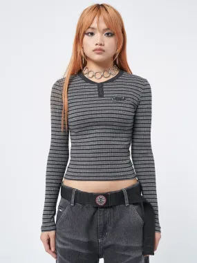 Graphite Half Button Striped Rib Top