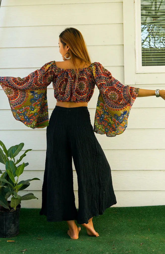 Green Gold Mandala Bell Sleeves Top