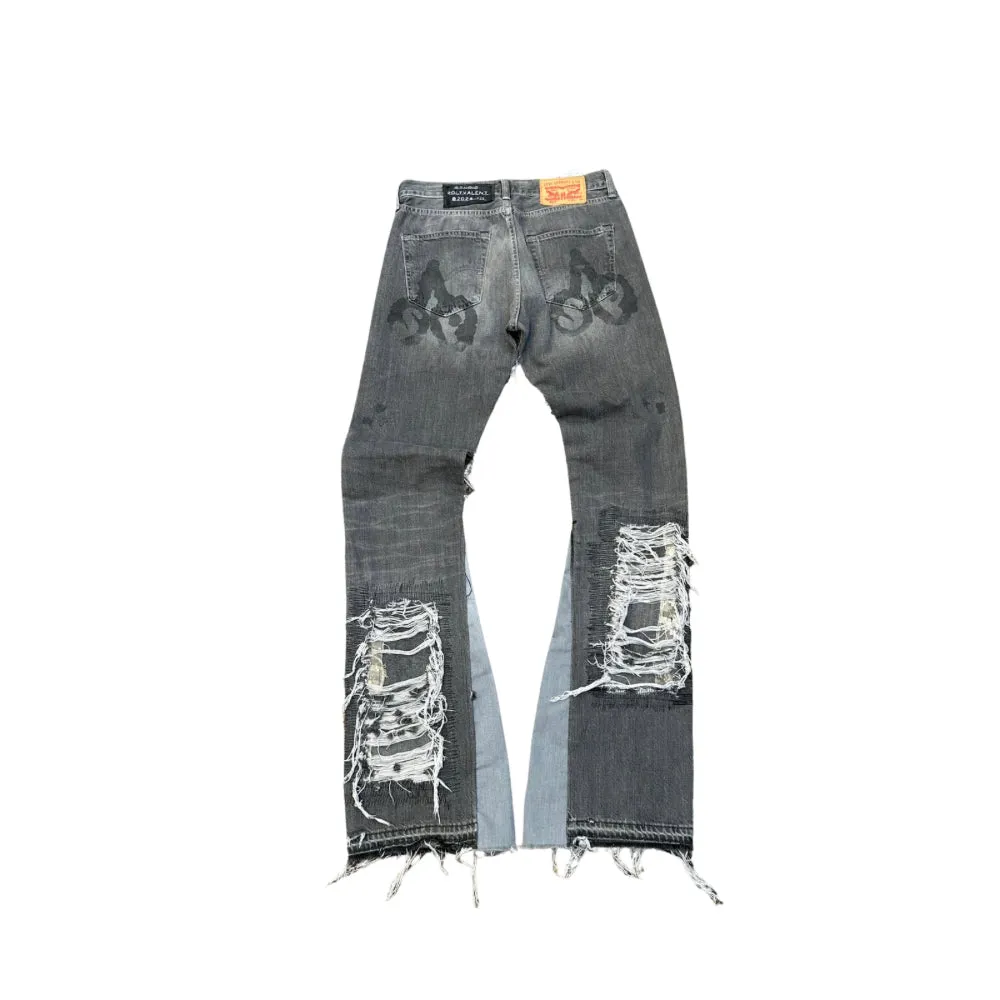 Grey/Camo Extreme STUDIOPOLYVALENT Distressed Printed Denim