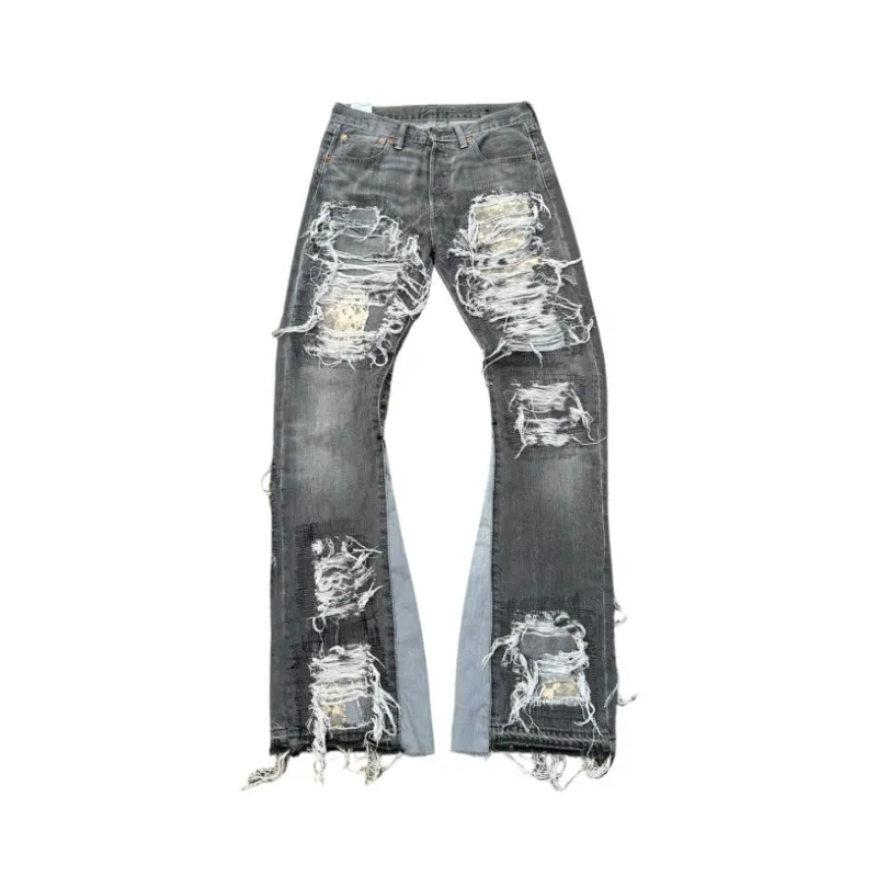 Grey/Camo Extreme STUDIOPOLYVALENT Distressed Printed Denim