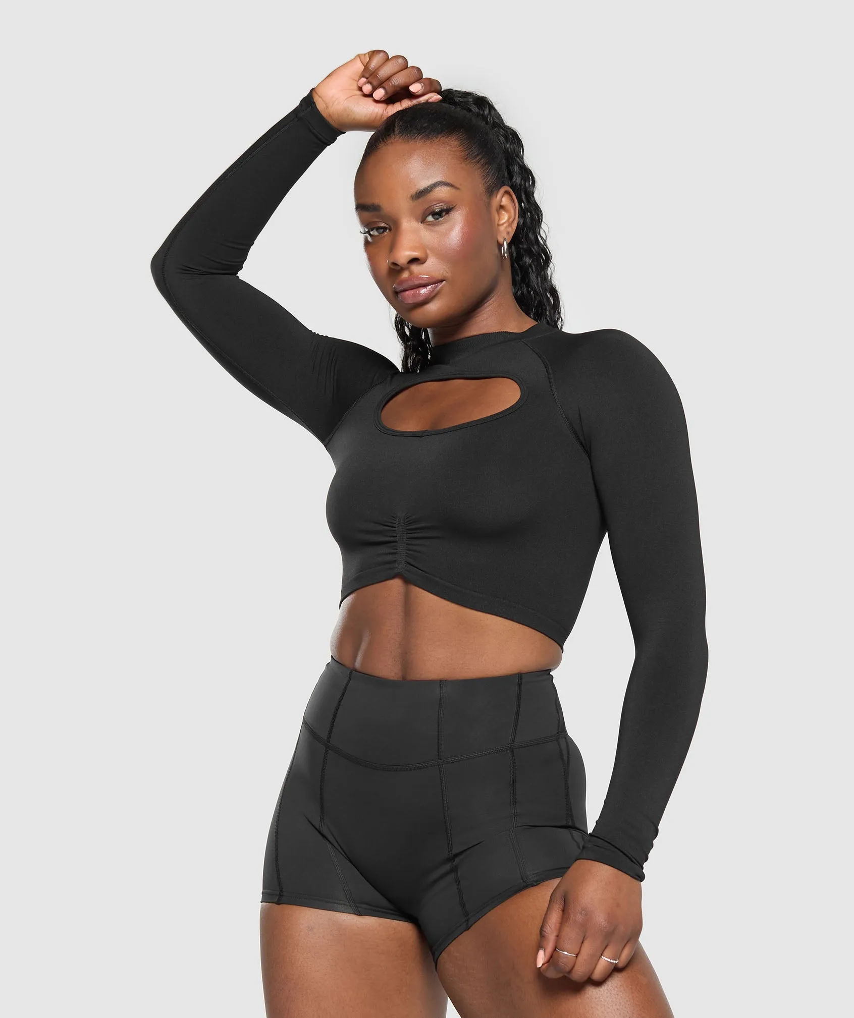 Gymshark Apex Limit Seamless Long Sleeve Crop Top - Black