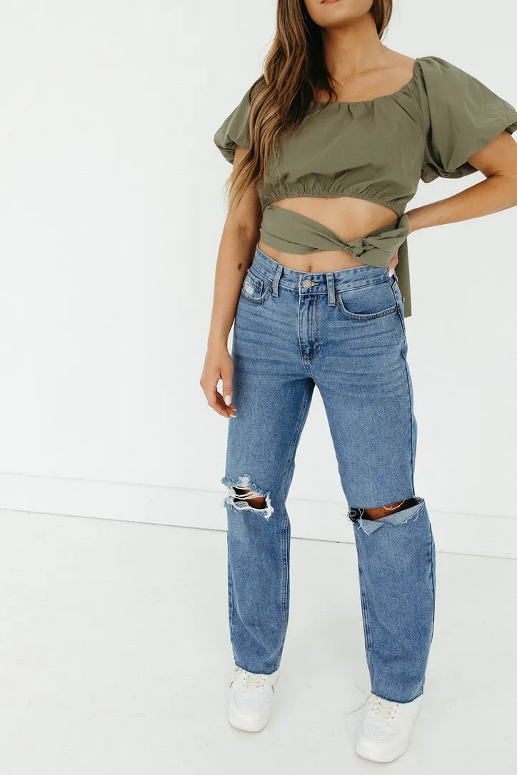 Halston Straight Leg Ripped Jeans