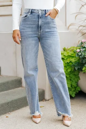 Hidden Medium Wash Frayed Straight Leg Jeans