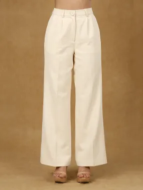 Ivory Pleated High Waist Wide Leg Trouser