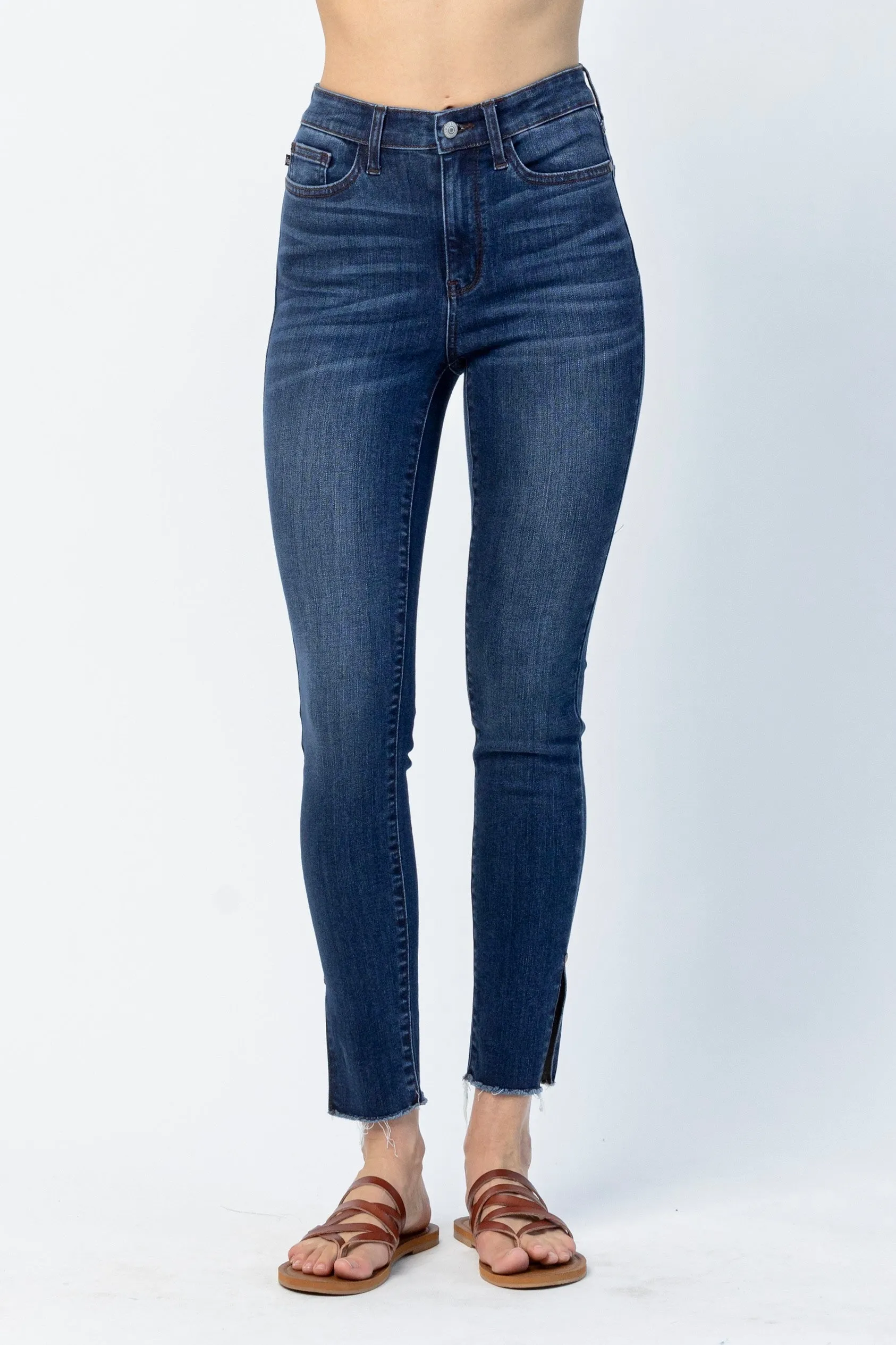 Judy Blue High Waist Side Slit Skinny Jeans- Dark Wash