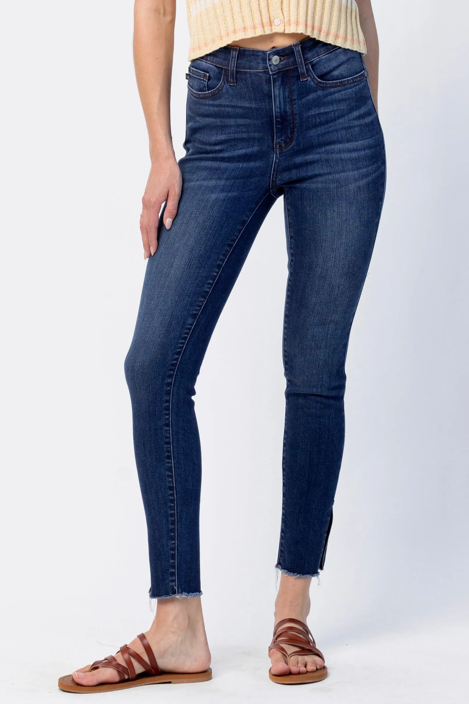 Judy Blue High Waist Side Slit Skinny Jeans- Dark Wash