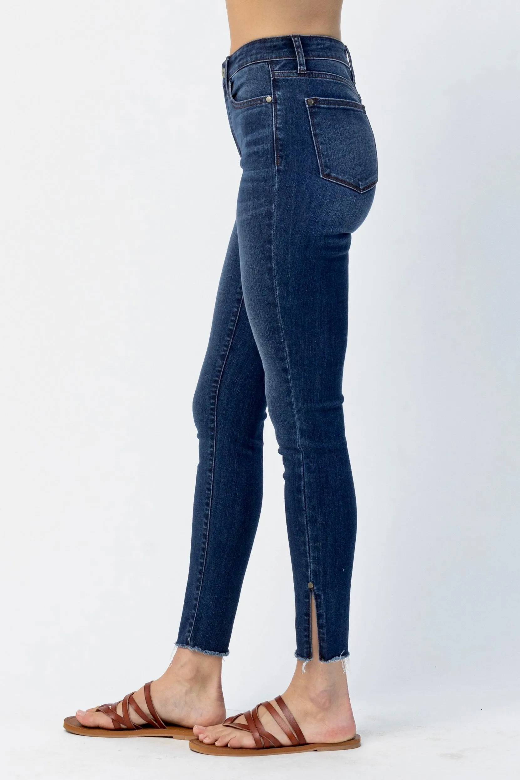 Judy Blue High Waist Side Slit Skinny Jeans- Dark Wash